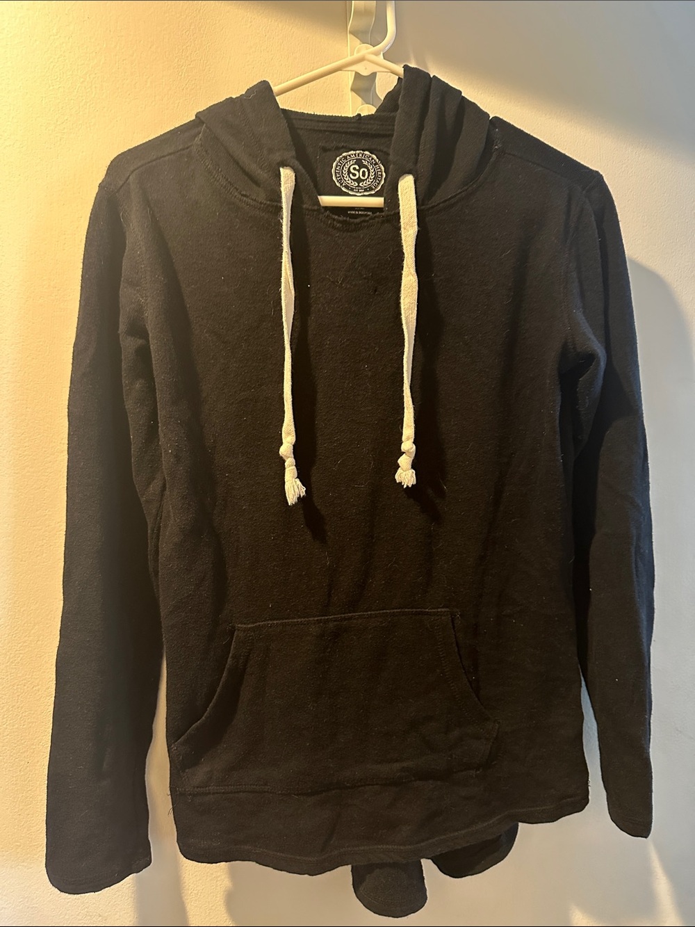 SO Black Zip-Up Hooded Sweater with Cream Drawstrings